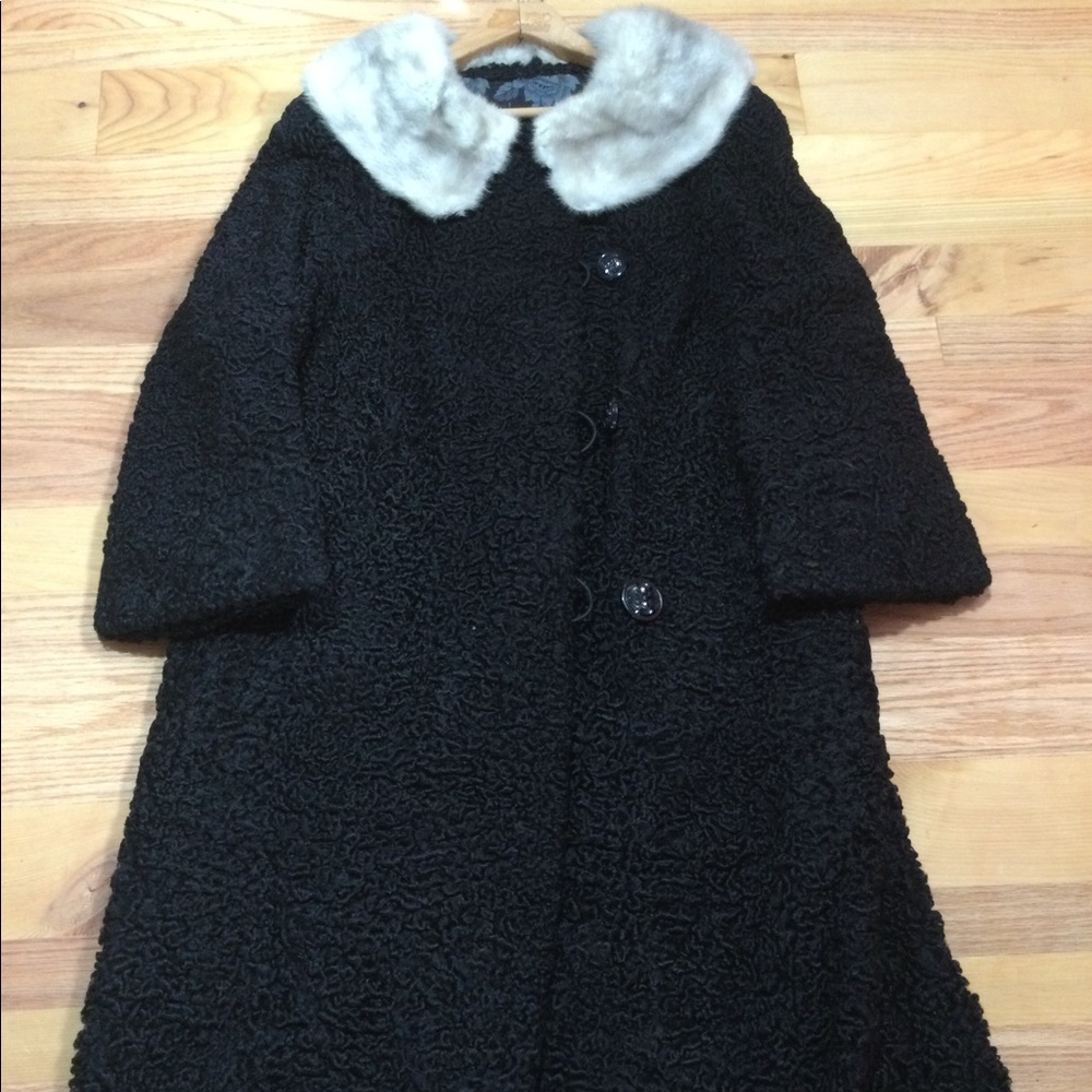Gourdier Furs Definitely Vintage Black Persian Lamb with Mink Collar, size 6